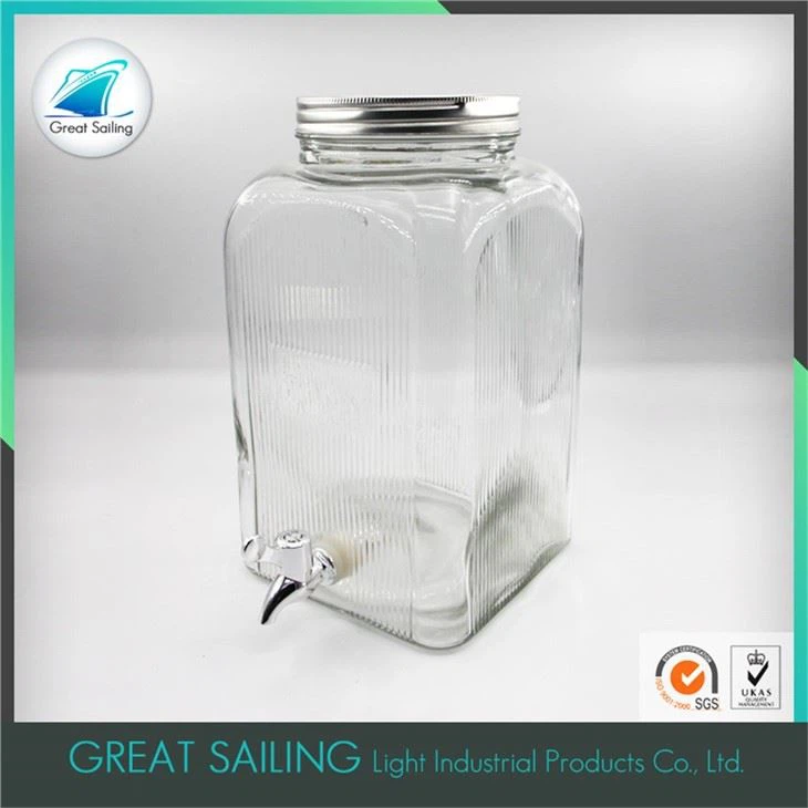 Glass Drink Dispenser With Metal Lid