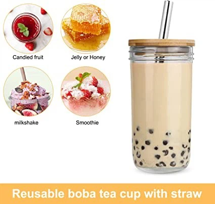Iced Coffee Cups, Mason Jar With Lid And Straw 20 Oz, Boba Cups With Lids And Straws